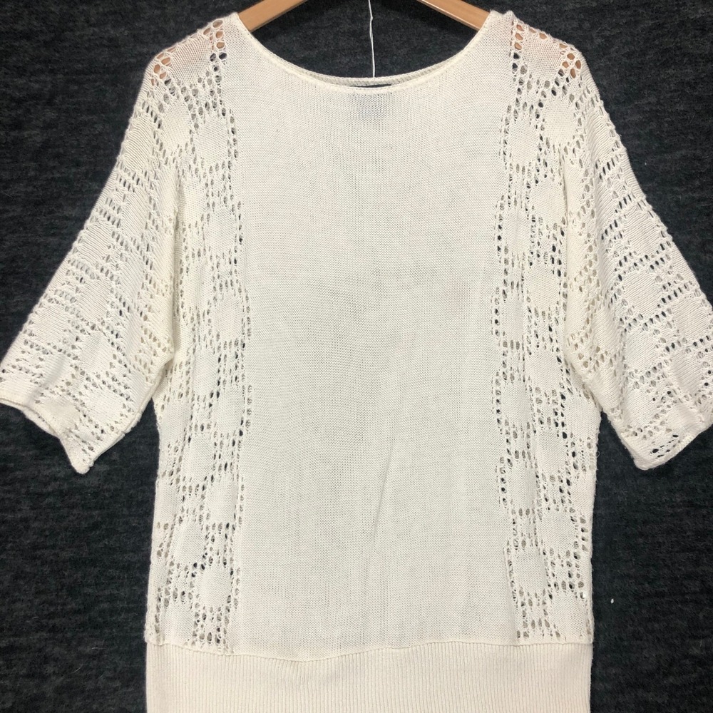 Bay Studio Knit Top Crochet Trim Short Sleeve Lightweight Sweater Size‎ Large